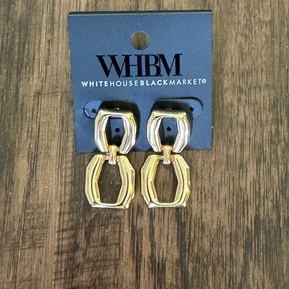 White House Black Market Gold double link drop earring - Picture 9 of 12
